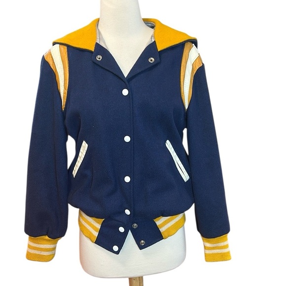 Vintage 70-80s Holloway Varsity Jacket women’s Blue Yellow Leather Wool sz Med - Picture 15 of 15